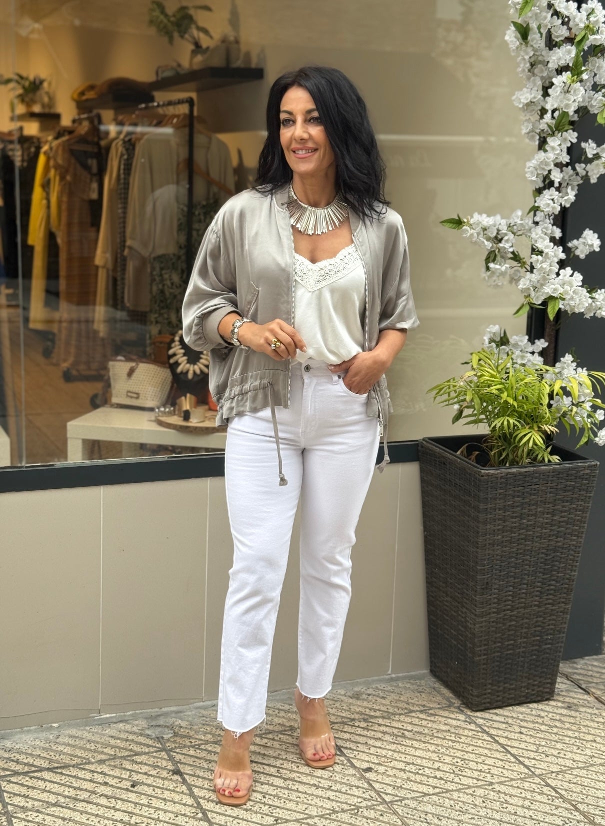 BOMBER SATINADA GRIS PERLA