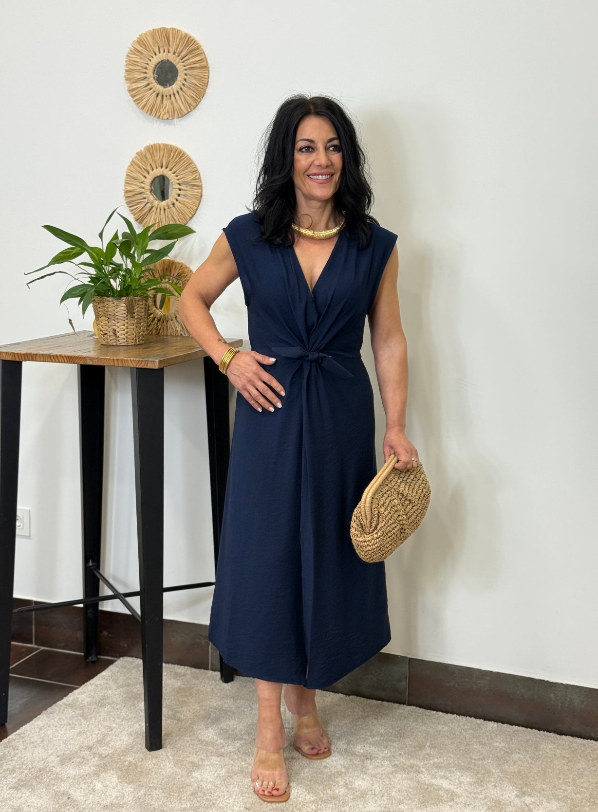 VESTIDO MIDI THAIS AZUL MARINO
