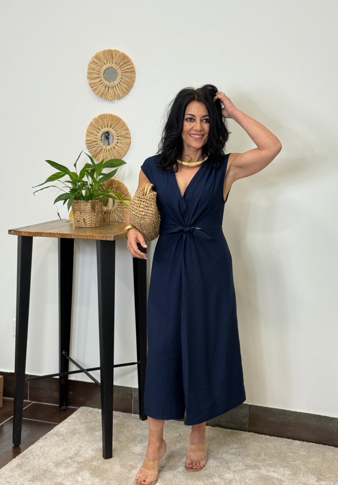 VESTIDO MIDI THAIS AZUL MARINO