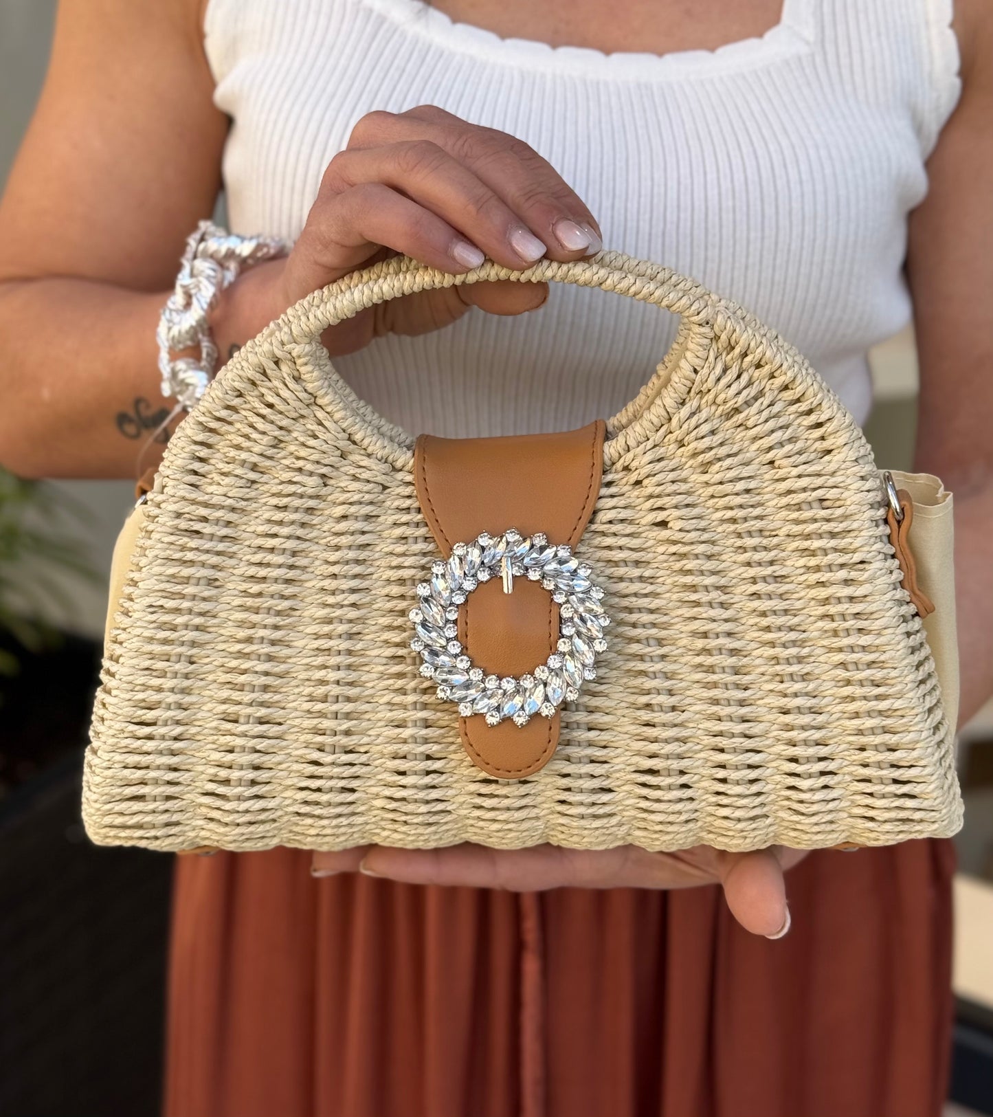 BOLSO RAFIA JOYA BEIGE