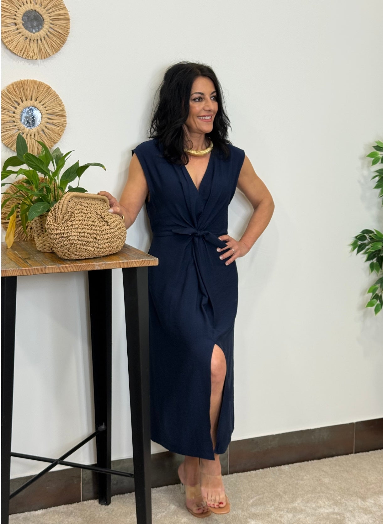 VESTIDO MIDI THAIS AZUL MARINO