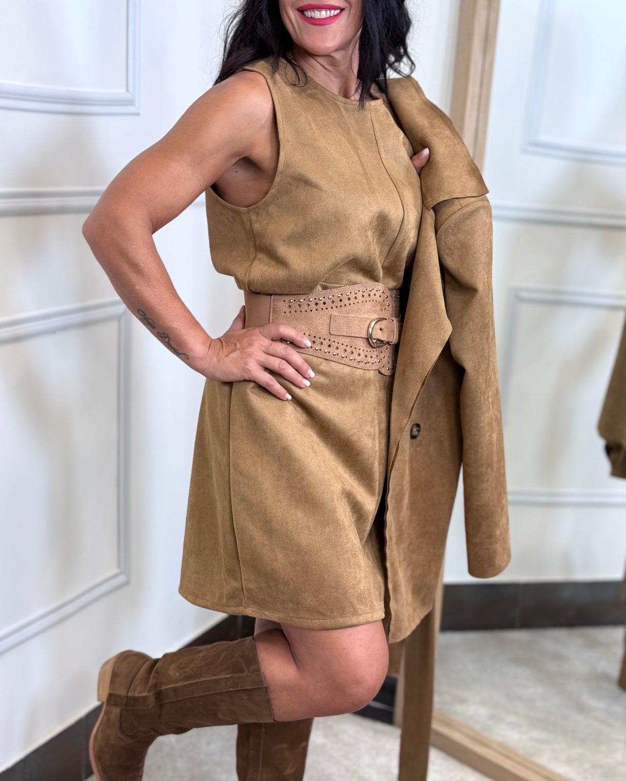 VESTIDO MINI ANTELINA CAMEL