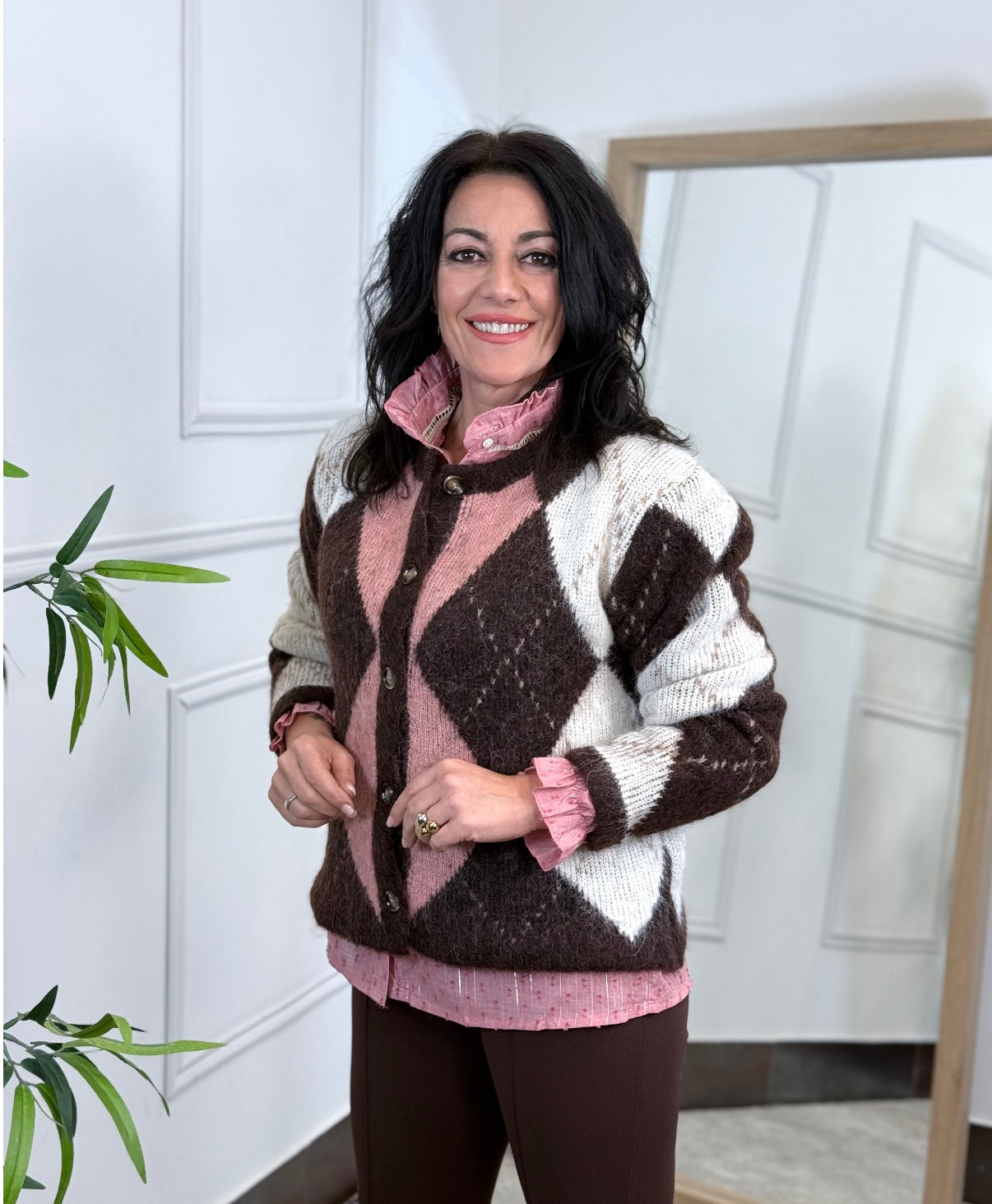 CÁRDIGAN ROMBOS CORAL