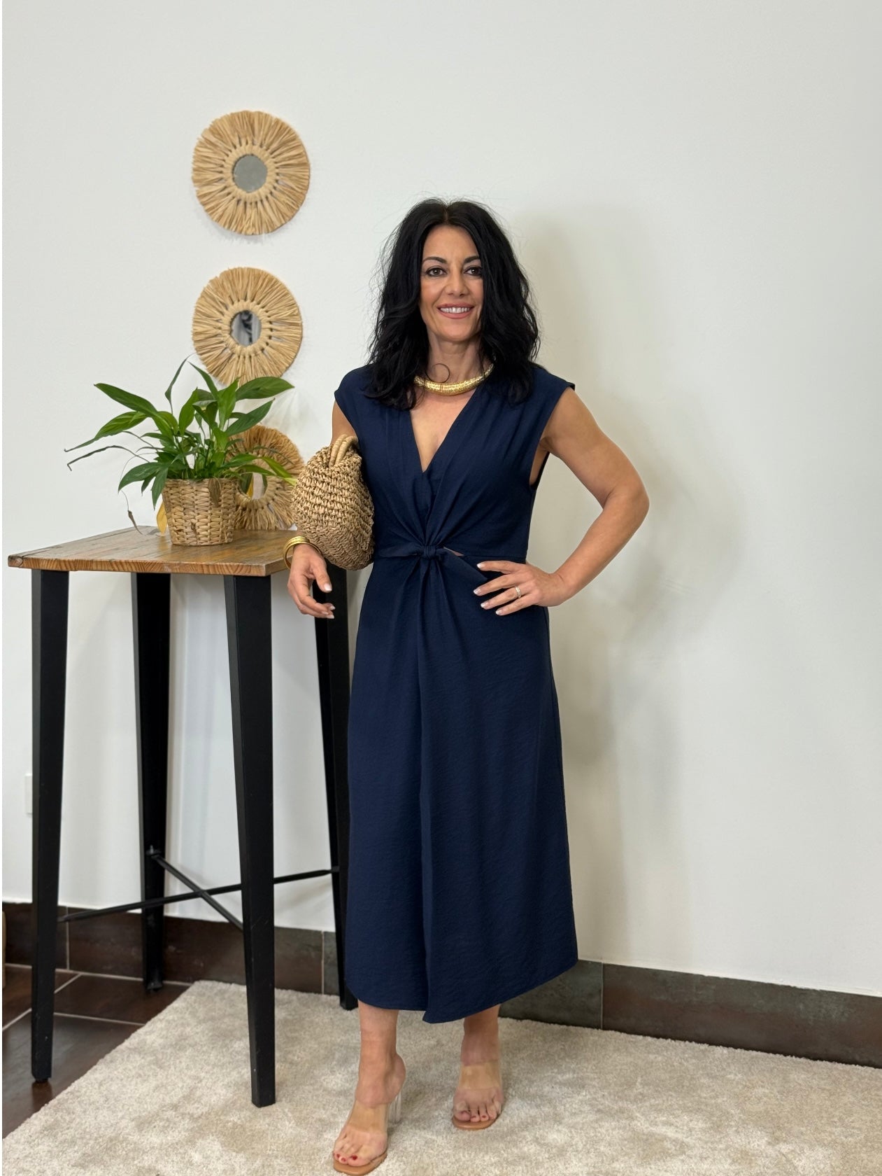 VESTIDO MIDI THAIS AZUL MARINO