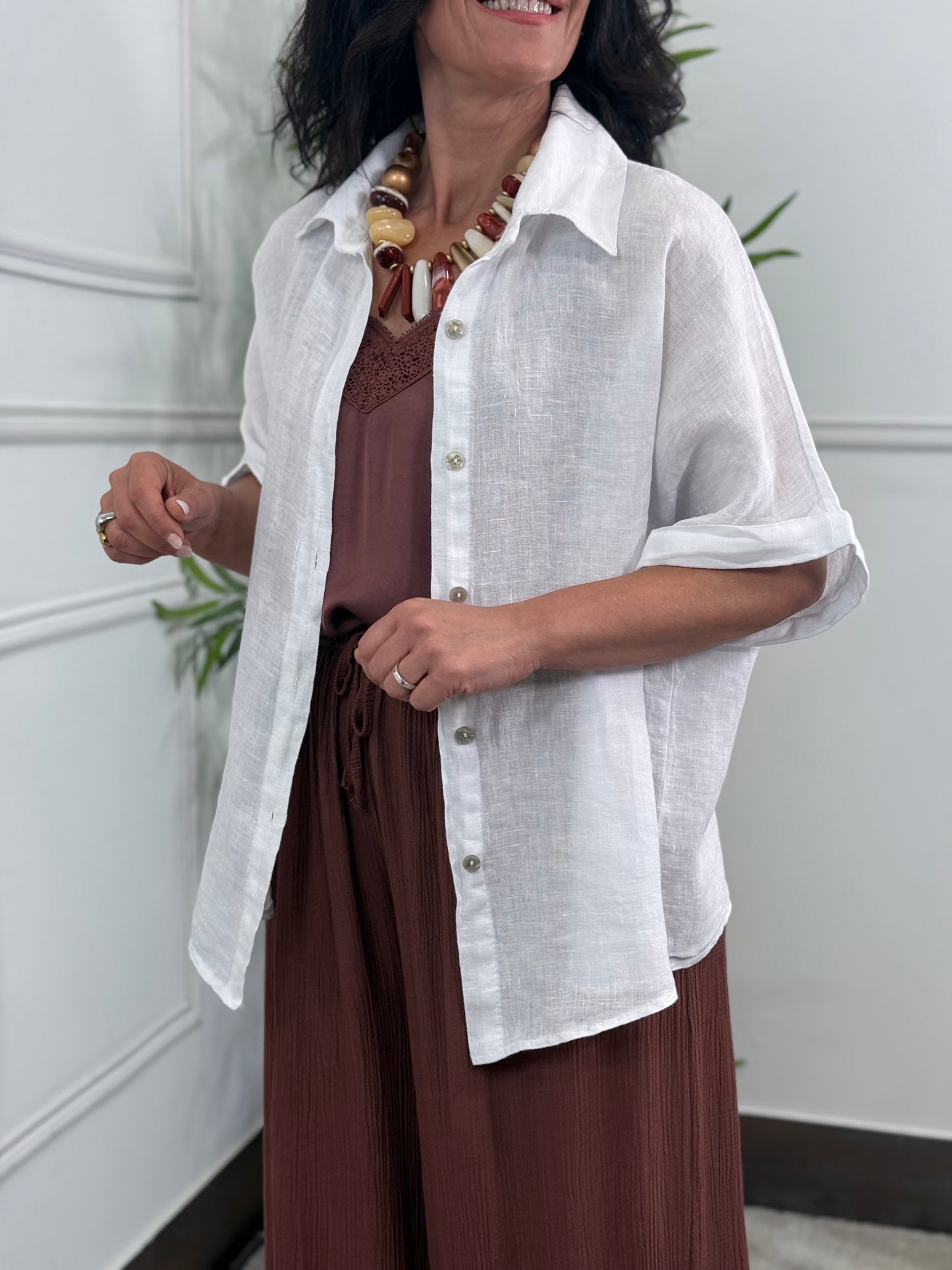 CAMISA LINO MANGA CORTA BLANCA