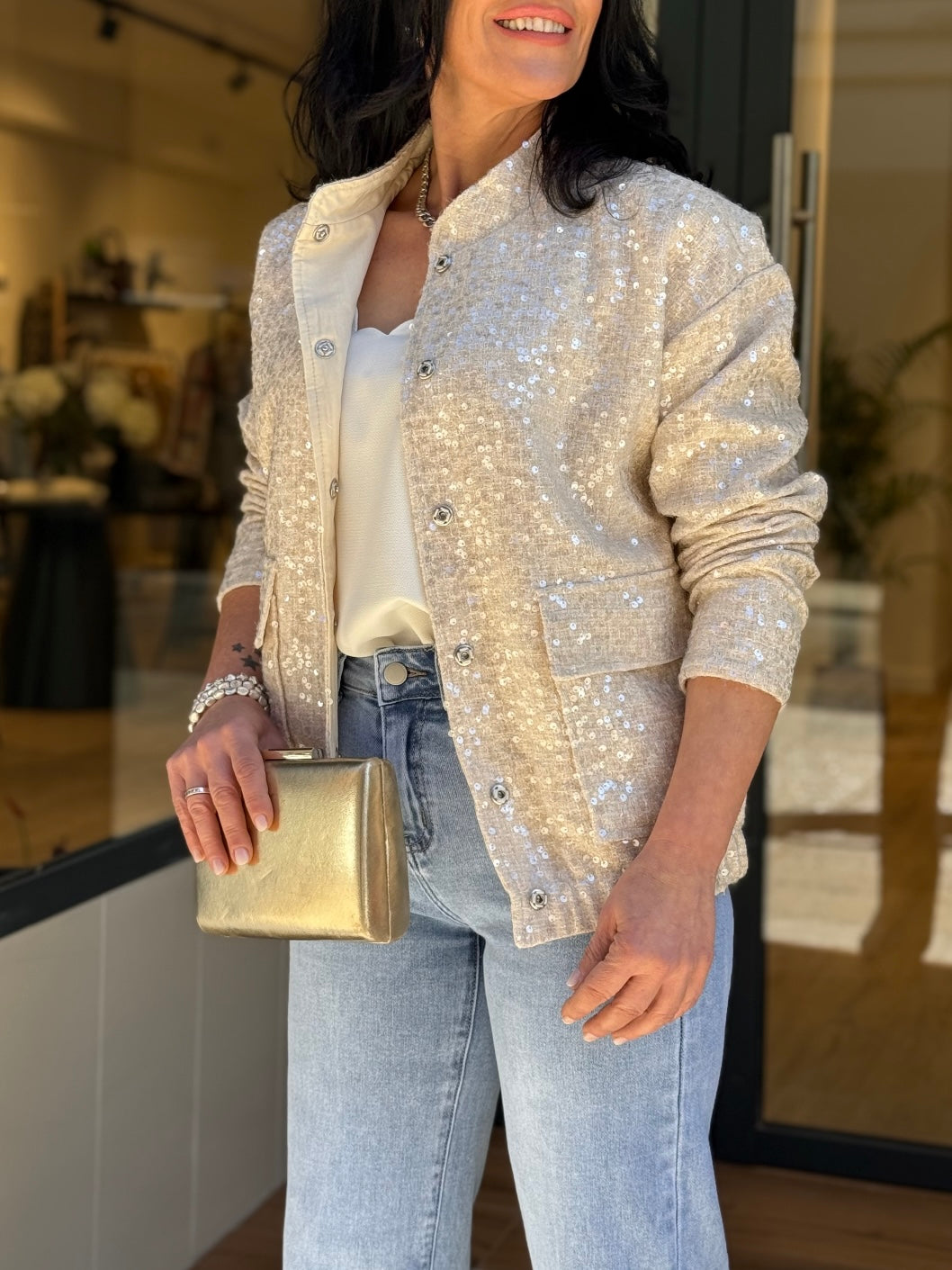 BOMBER GLITTER BEIGE