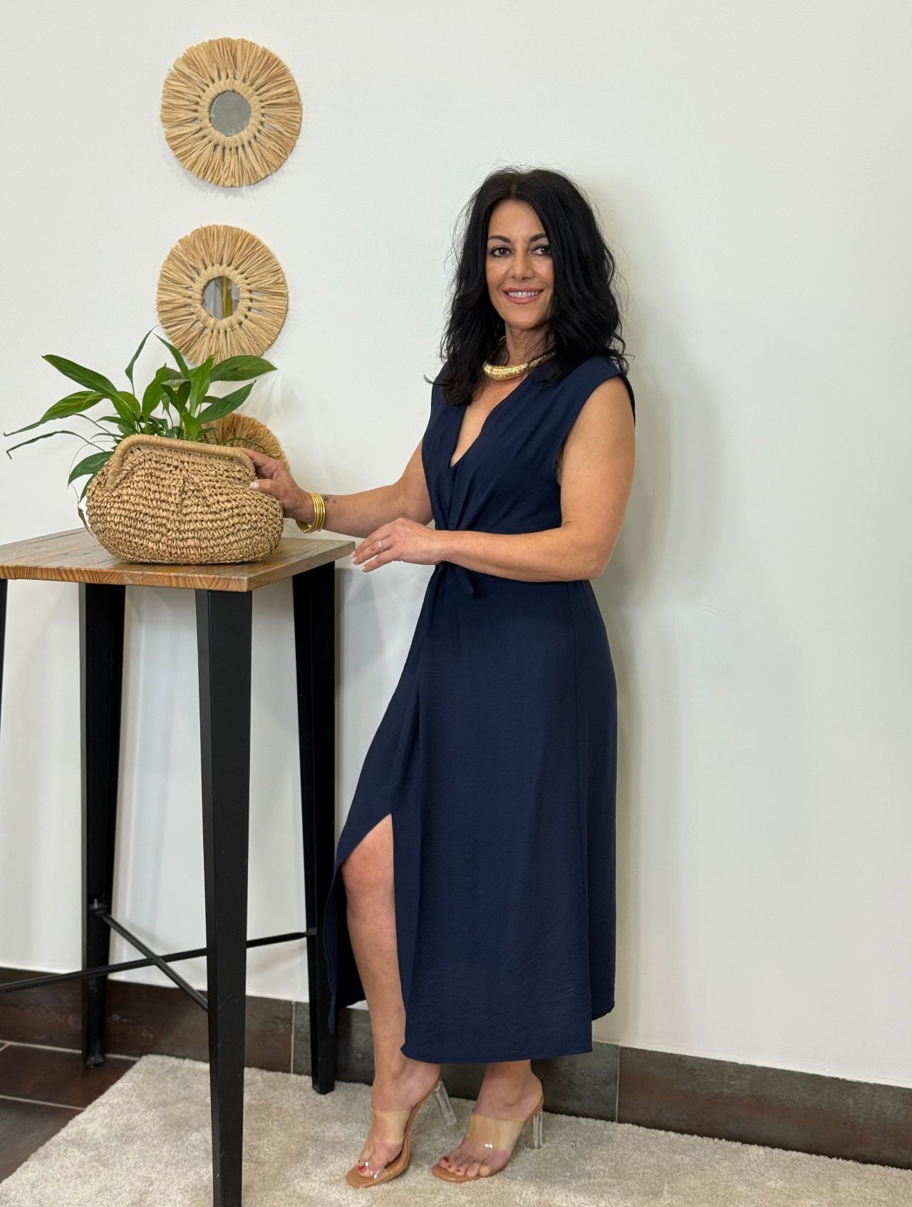 VESTIDO MIDI THAIS AZUL MARINO