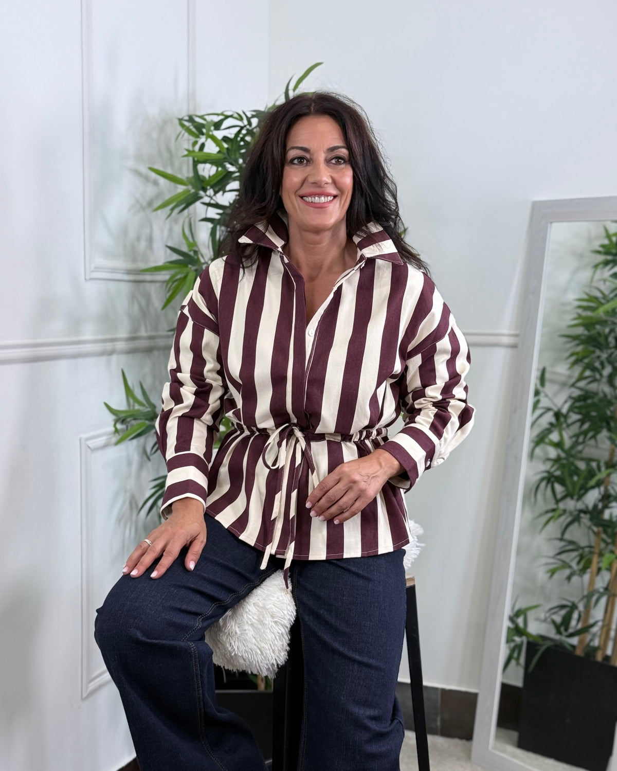SOBRECAMISA AMELIA RAYAS BURDEOS