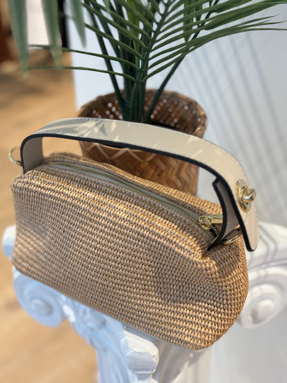 BOLSO VERGAMO PIEL Y RAFIA BEIGE