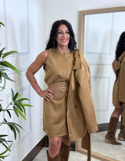 VESTIDO MINI ANTELINA CAMEL