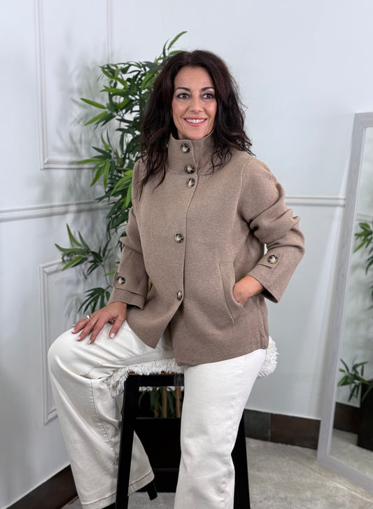 CHAQUETA PUNTO BOTÓN TAUPE