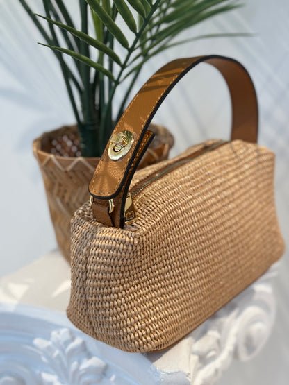 BOLSO VERGAMO PIEL Y RAFIA CAMEL