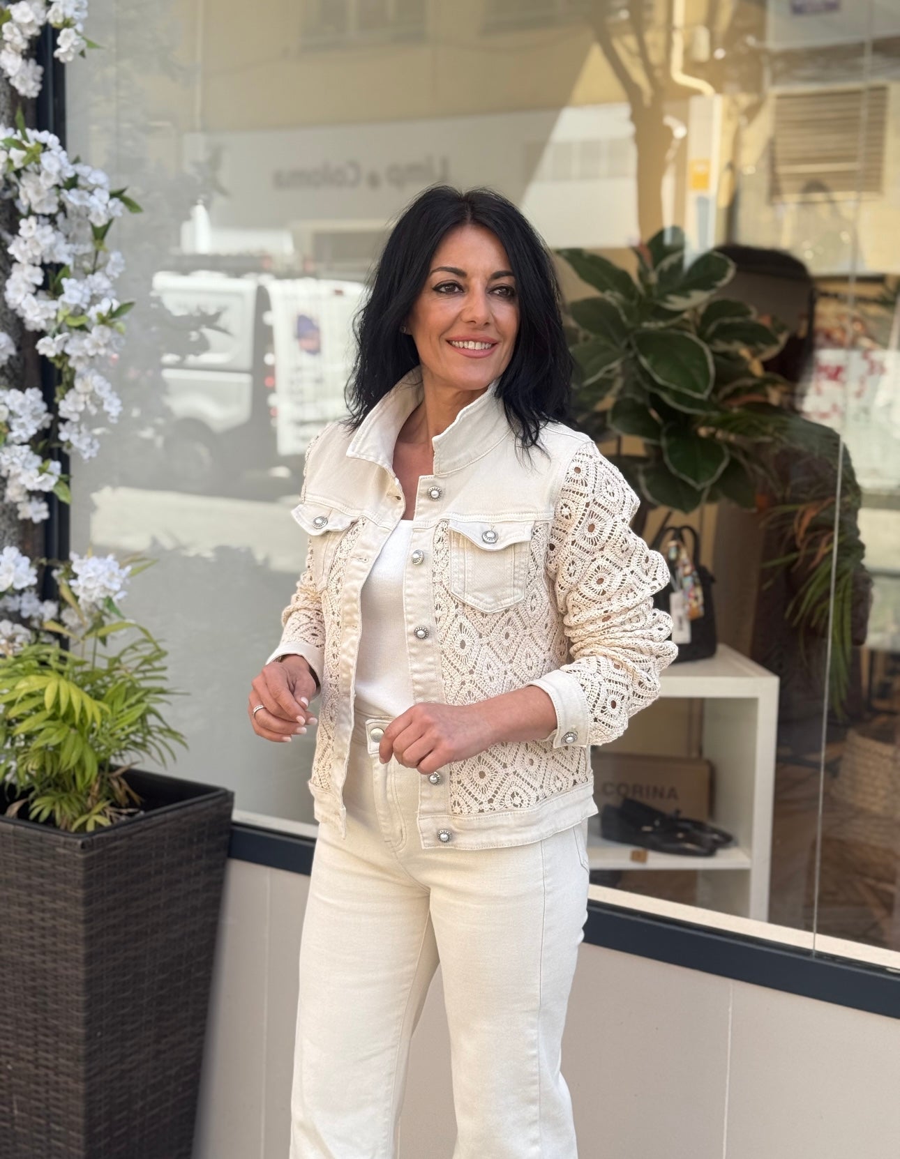 CHAQUETA DENIM BEIGE  CROCHET