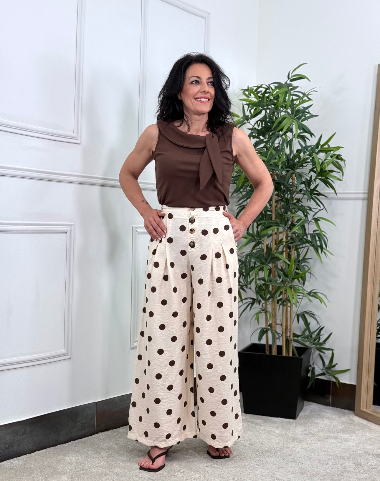 PANTALÓN CULOTTE LUNARES BEIGE