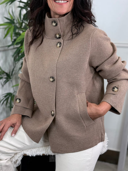 CHAQUETA PUNTO BOTÓN TAUPE