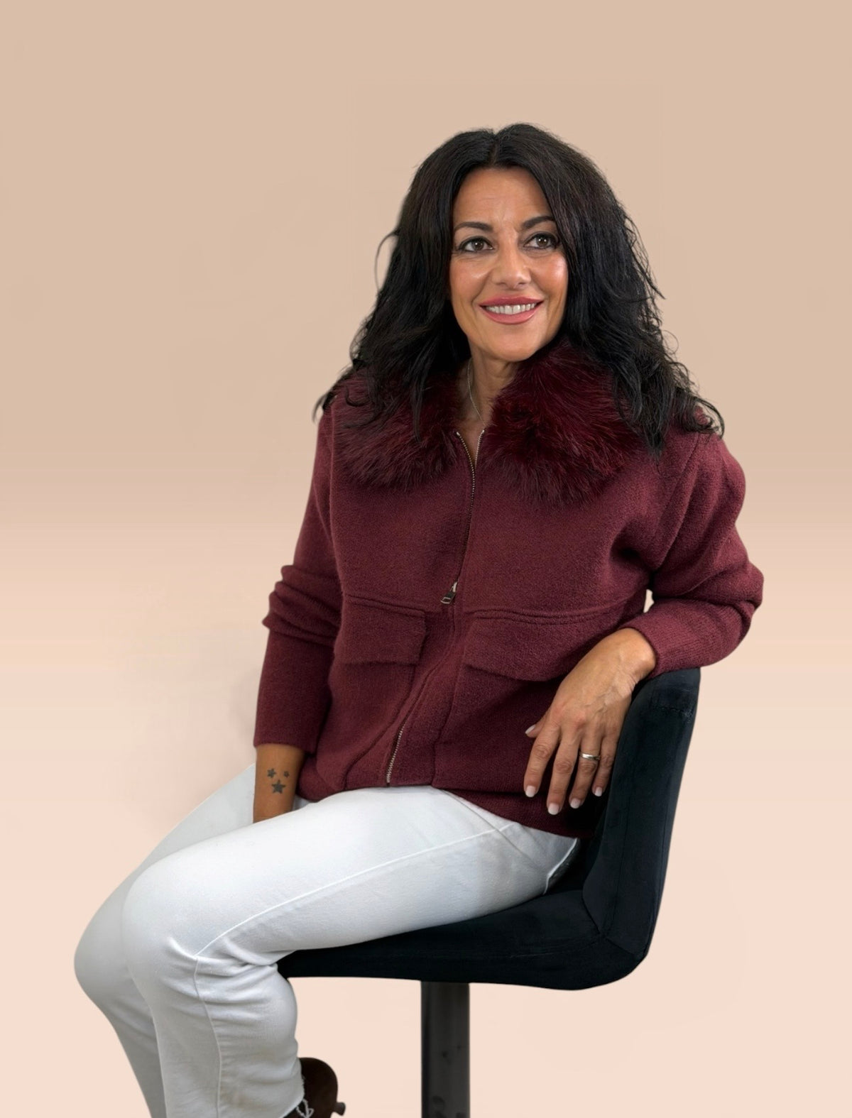CHAQUETA BERLÍN PUNTO Y PELO BURDEOS