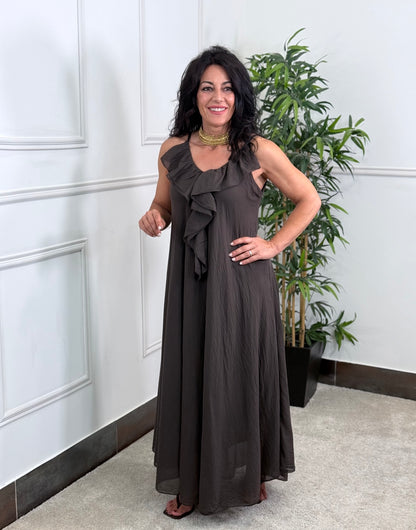 VESTIDO VOLANTE CHOCOLATE