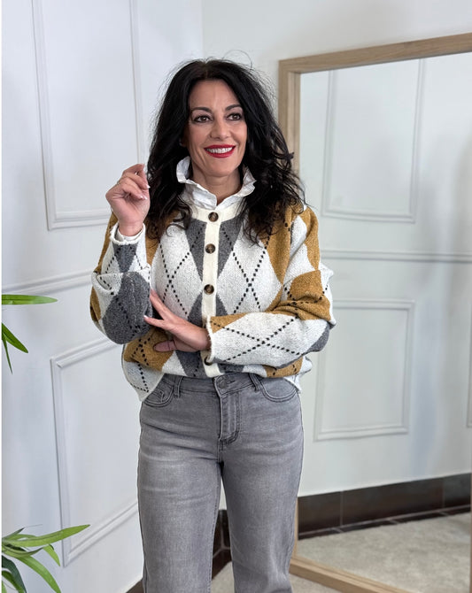 CÁRDIGAN ROMBOS MIEL