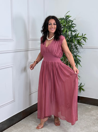 VESTIDO NUBE SEDA ROSA EMPOLVADO OSCURO