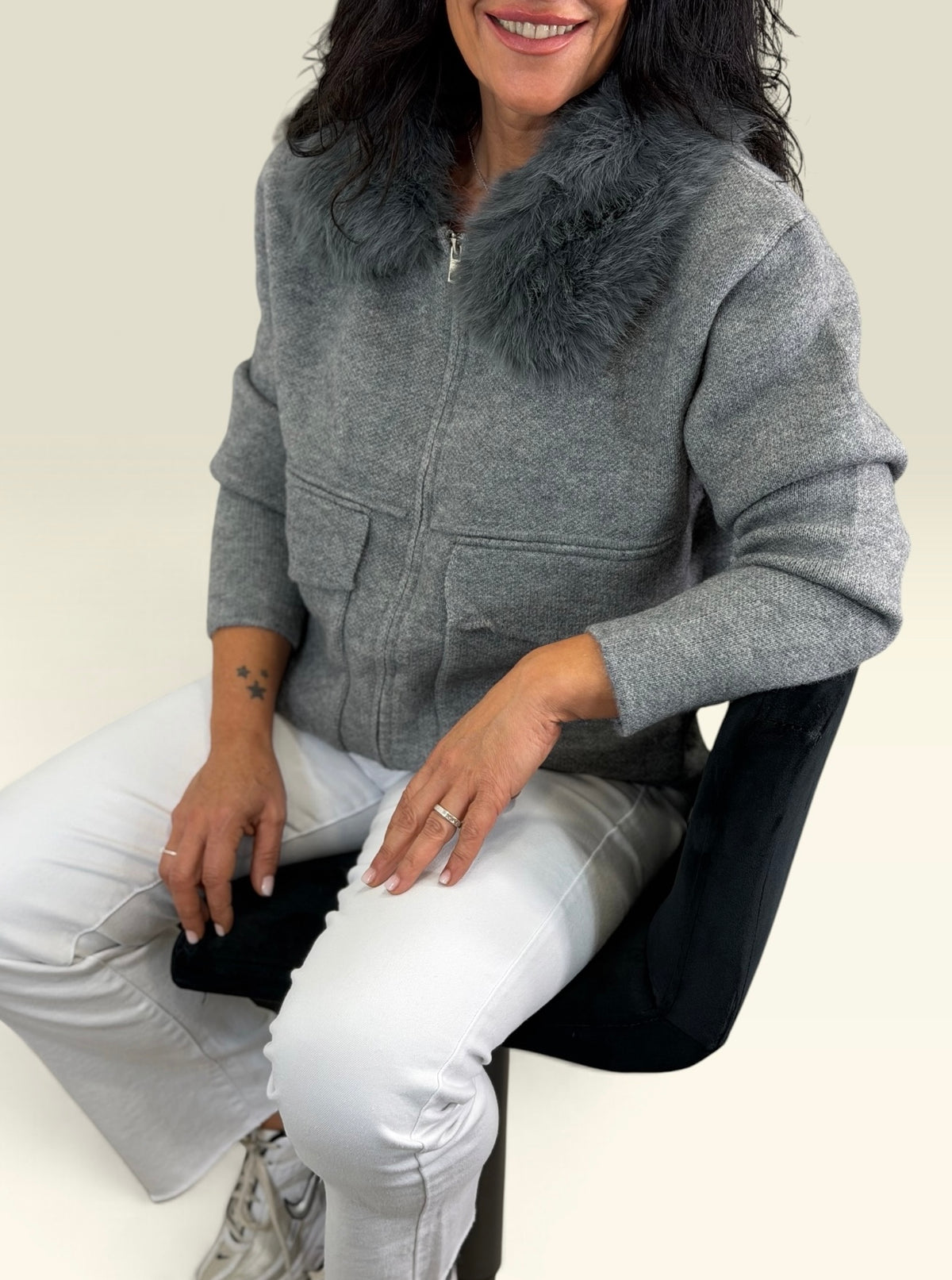 CHAQUETA BERLÍN PUNTO Y PELO GRIS (PREVENTA)