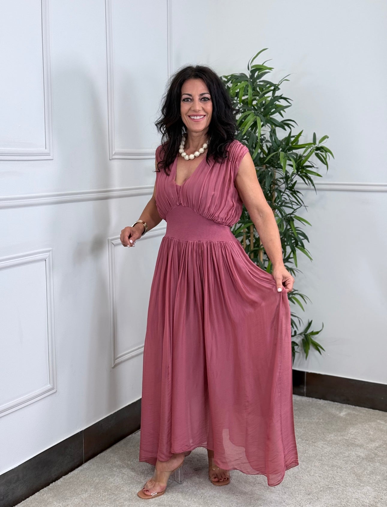 VESTIDO NUBE SEDA ROSA EMPOLVADO OSCURO