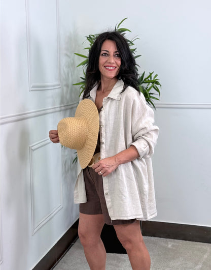 CAMISA BASIC LINO PIEDRA