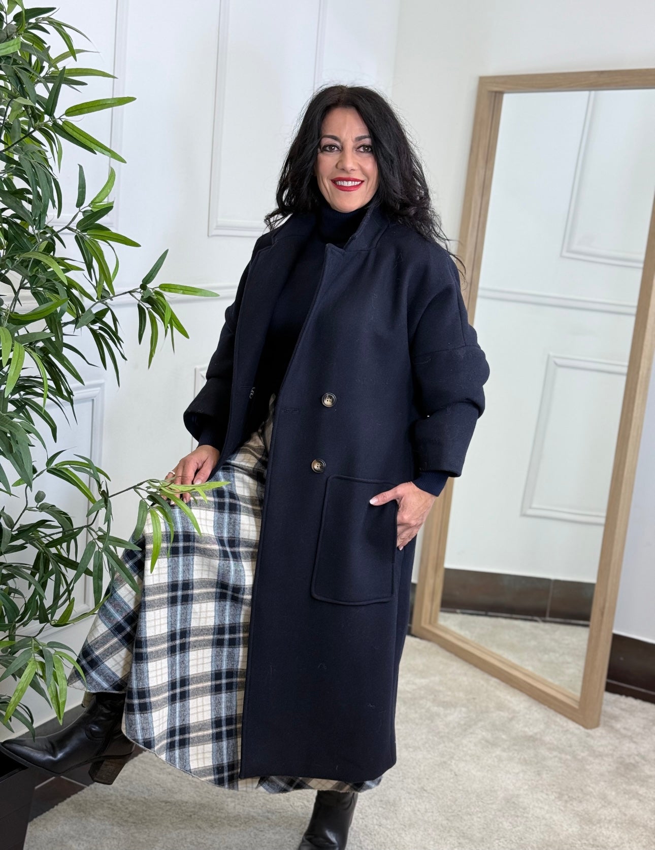 ABRIGO AMBAR PAÑO AZUL MARINO