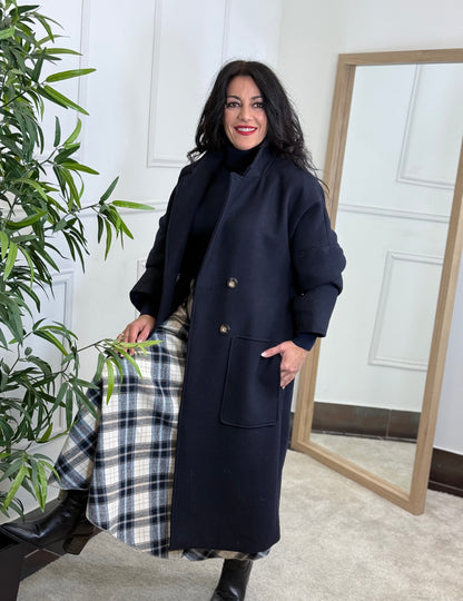 ABRIGO AMBAR PAÑO AZUL MARINO