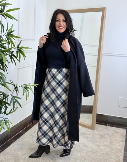 ABRIGO AMBAR PAÑO AZUL MARINO