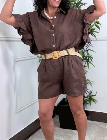 CAMISA TRIANA LINO CHOCOLATE