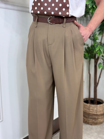 PANTALÓN PINZAS CINTURÓN TAUPE