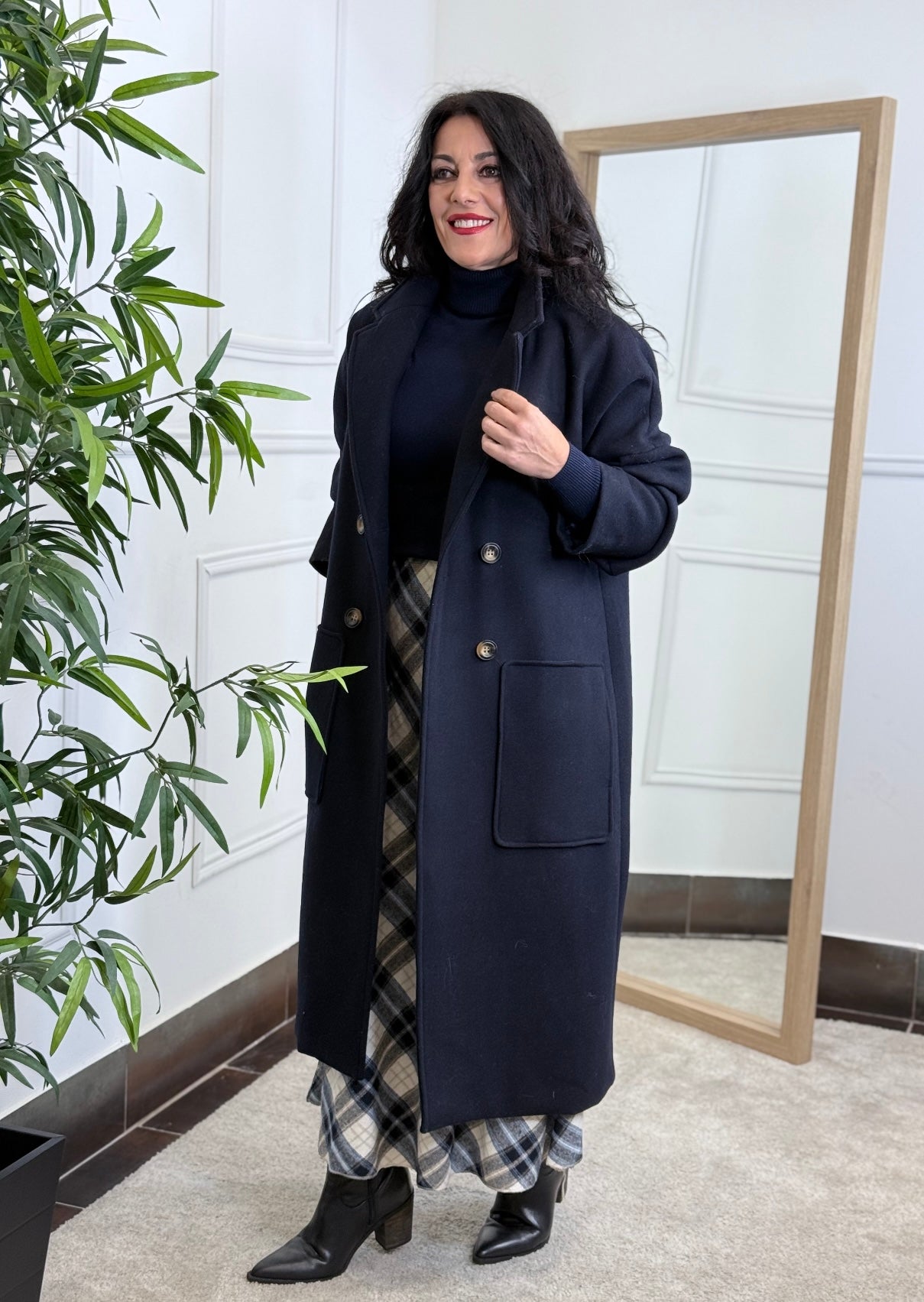 ABRIGO AMBAR PAÑO AZUL MARINO