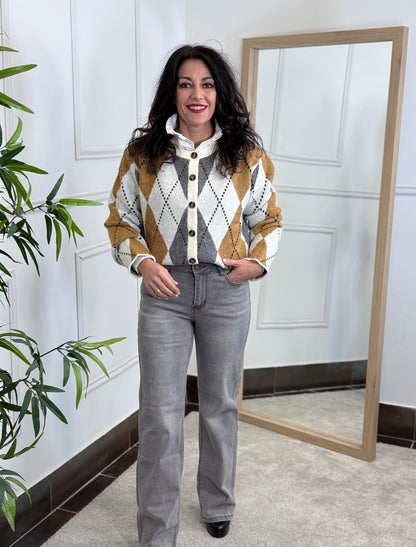 CÁRDIGAN ROMBOS MIEL