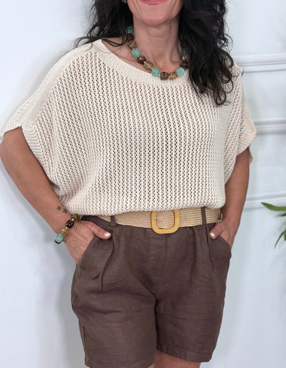 TOP PUNTO REJILLA BEIGE