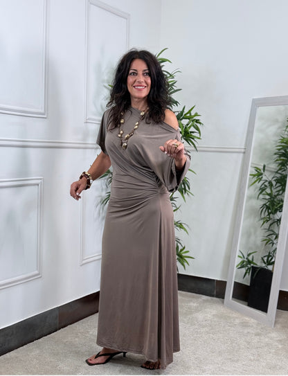 VESTIDO FRUNCE TAUPE