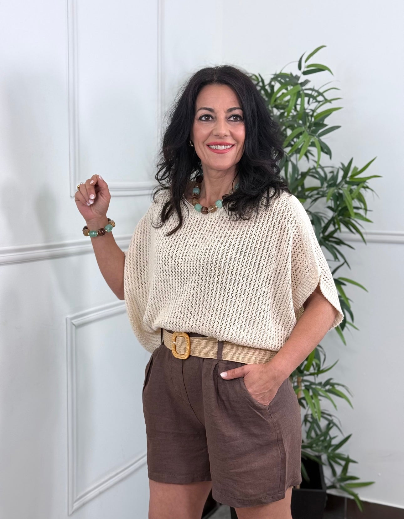 TOP PUNTO REJILLA BEIGE