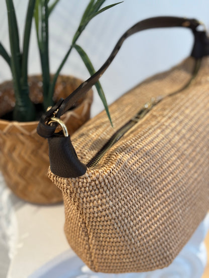 BOLSO SOFÍA RAFIA Y PIEL CHOCOLATE
