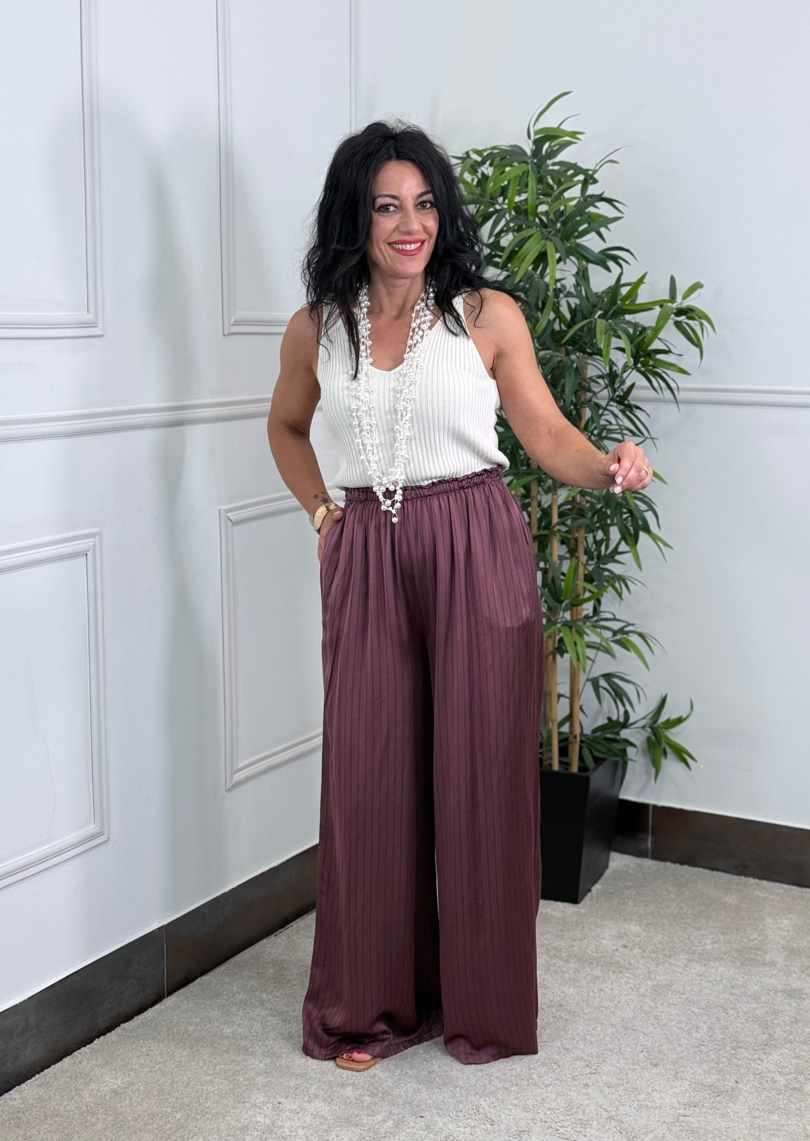PANTALÓN CALIMA SATINADO BURDEOS