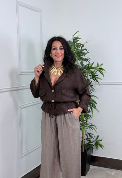 CHAQUETA SEA LINO CHOCOLATE