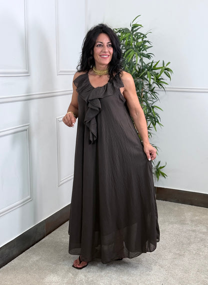 VESTIDO VOLANTE CHOCOLATE