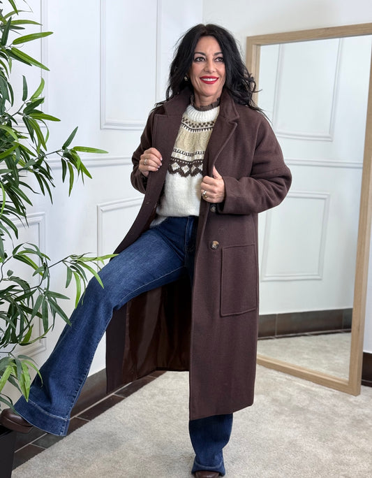 ABRIGO AMBAR PAÑO CHOCOLATE