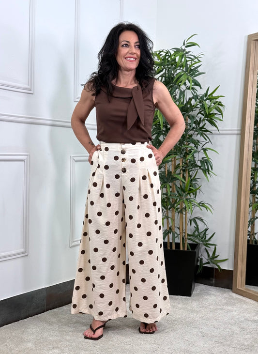 PANTALÓN CULOTTE LUNARES BEIGE