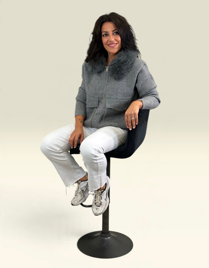 CHAQUETA BERLÍN PUNTO Y PELO GRIS (PREVENTA)
