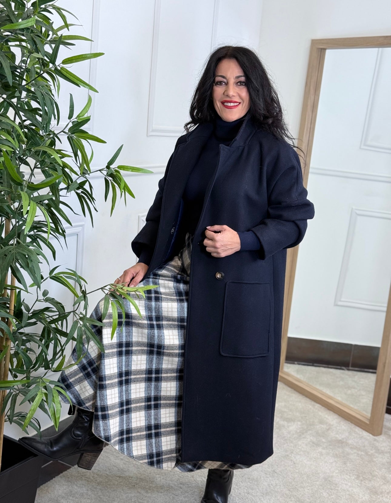 ABRIGO AMBAR PAÑO AZUL MARINO