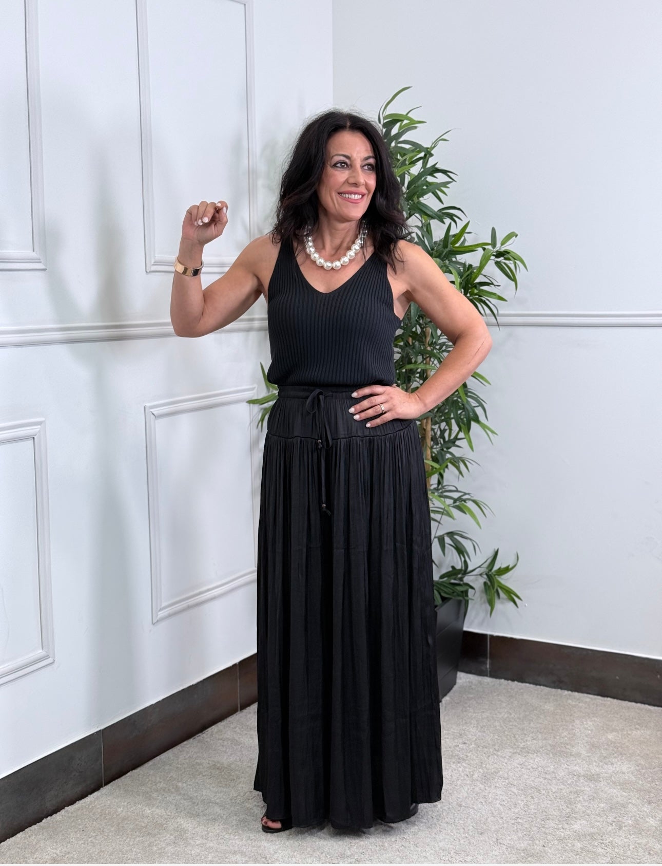 PANTALÓN PALAZZO PLISADO NEGRO