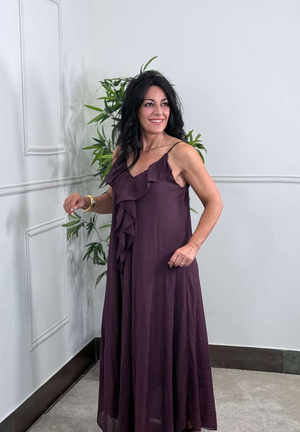VESTIDO VOLANTE BURDEOS