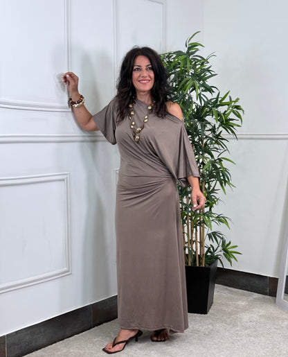 VESTIDO FRUNCE TAUPE