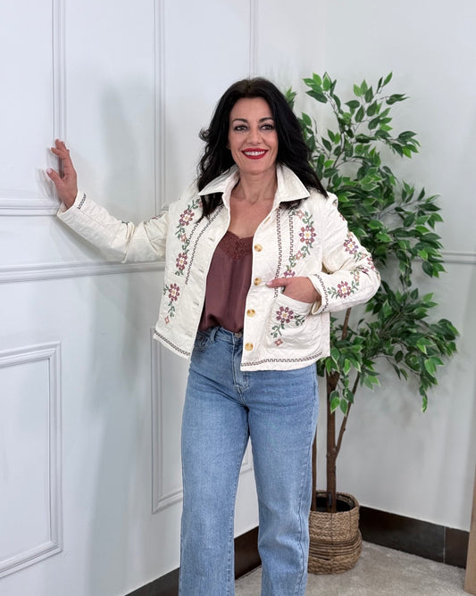 CHAQUETA PUNTO DE CRUZ CREAM