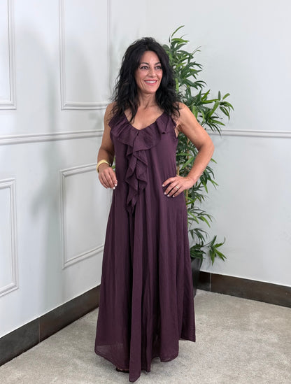 VESTIDO VOLANTE BURDEOS