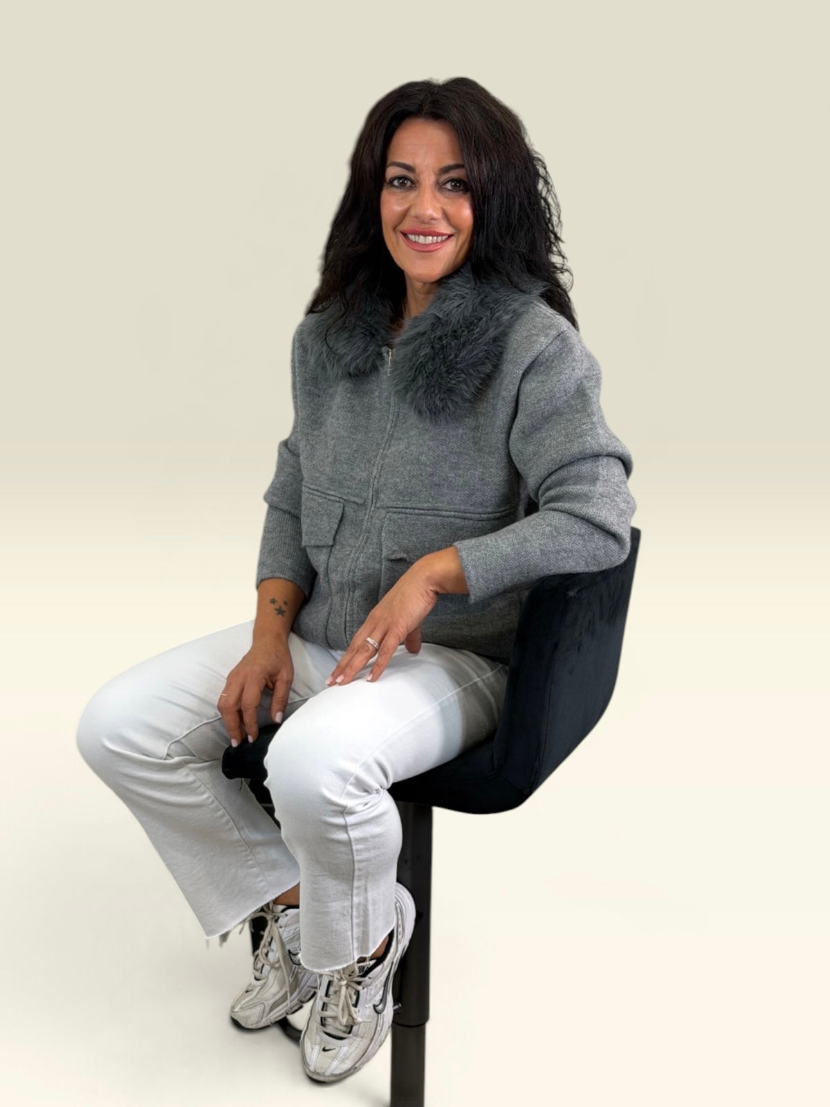 CHAQUETA BERLÍN PUNTO Y PELO GRIS (PREVENTA)